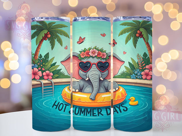 Elephant Tumbler Wrap, Hot Summer Days, Sublimation PNG, Summer Decor, Tropical Design, Digital Download, Cute Elephant Design Sublimation SvggirlplusArt 