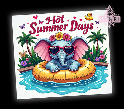 Elephant Tumbler Wrap, Hot Summer Days, Sublimation PNG, Summer Decor, Tropical Design, Digital Download, Cute Elephant Design Sublimation SvggirlplusArt 