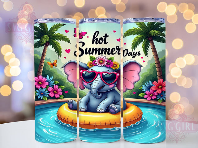 Elephant Tumbler Wrap, Hot Summer Days, Sublimation PNG, Summer Decor, Tropical Design, Digital Download, Cute Elephant Design Sublimation SvggirlplusArt 