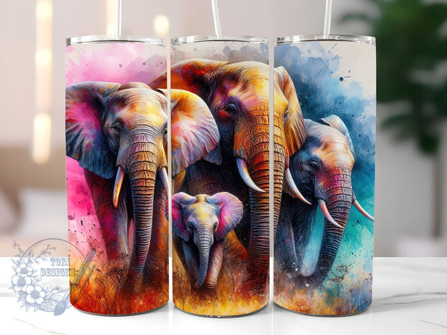 Elephant Watercolor 20 oz Skinny Tumbler Sublimation Design Digital Download Png Instant Digital Only, Elephant Watercolor Tumbler Wrap Sublimation ToriDesigns 