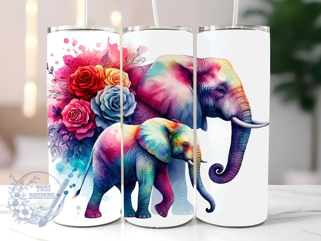 Elephant Watercolor 20 oz Skinny Tumbler Sublimation Design Digital Download Png Instant Digital Only, Elephant Watercolor Tumbler Wrap Sublimation ToriDesigns 
