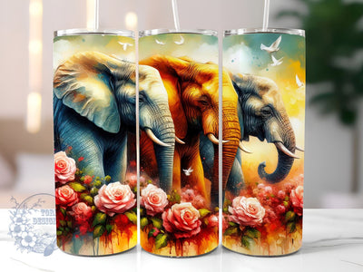 Elephant Watercolor 20 oz Skinny Tumbler Sublimation Design Digital Download Png Instant Digital Only, Elephant Watercolor Tumbler Wrap Sublimation ToriDesigns 