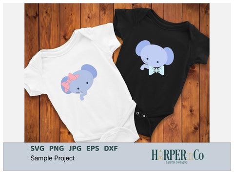 Elephant with Bows and Flowers SVG PNG Cut EPS File SVG HarperNCo 