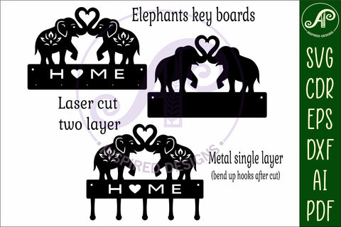 Elephants Key holder designs for wood and metal SVG APInspireddesigns 