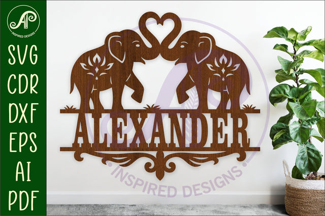 Elephants personalized name sign laser cut SVG APInspireddesigns 