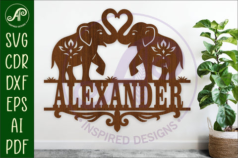 Elephants personalized name sign laser cut SVG APInspireddesigns 