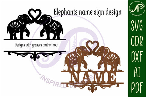 Elephants personalized name sign laser cut SVG APInspireddesigns 