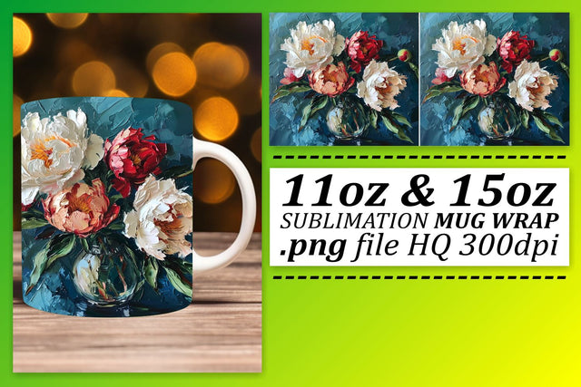 Elevate Your Coffee Break with Artistic Floral Sublimation Mug Wrap - Oil Paint Theme Sublimation afrosvg 
