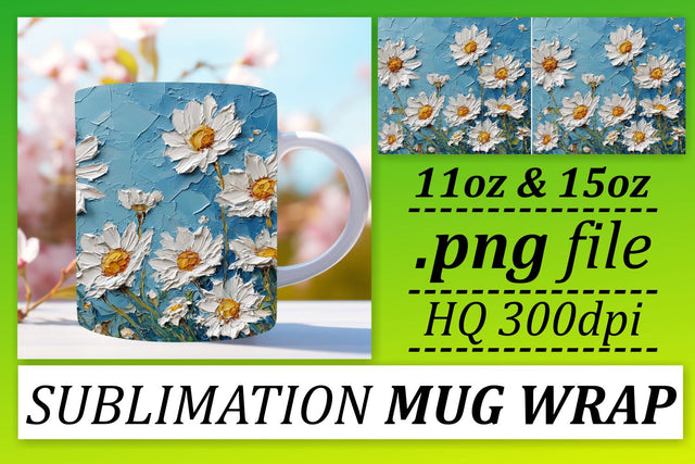 Elevate Your Coffee Break with Artistic Floral Sublimation Mug Wrap - Oil Paint Theme Sublimation afrosvg 