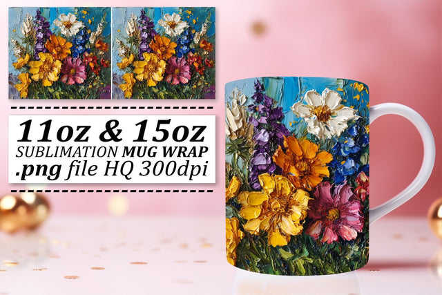 Elevate Your Mug Game with Vibrant Oil Painted Florals - Sublimation Mug Wrap Sublimation afrosvg 