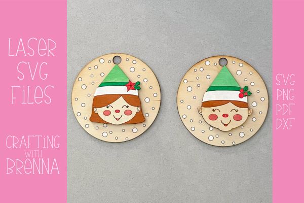 Elf Boy and Elf Girl Ornament Laser SVG File SVG Crafting With Brenna 
