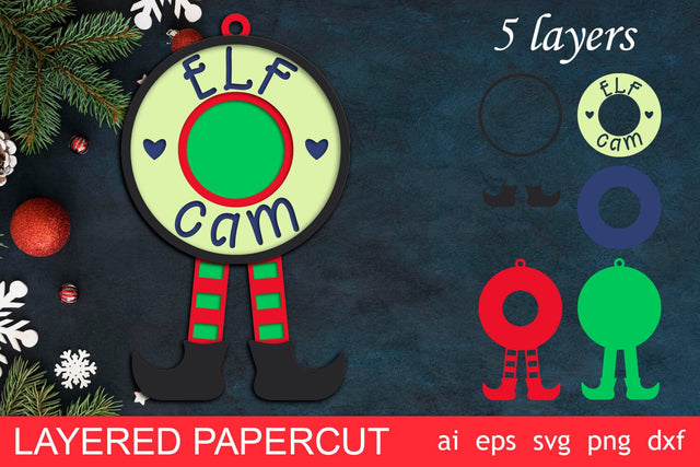 Elf cam svg papercut, 3d layered Christmas template, Santa cam ornament 3D Paper AnastasiyaArtDesign 