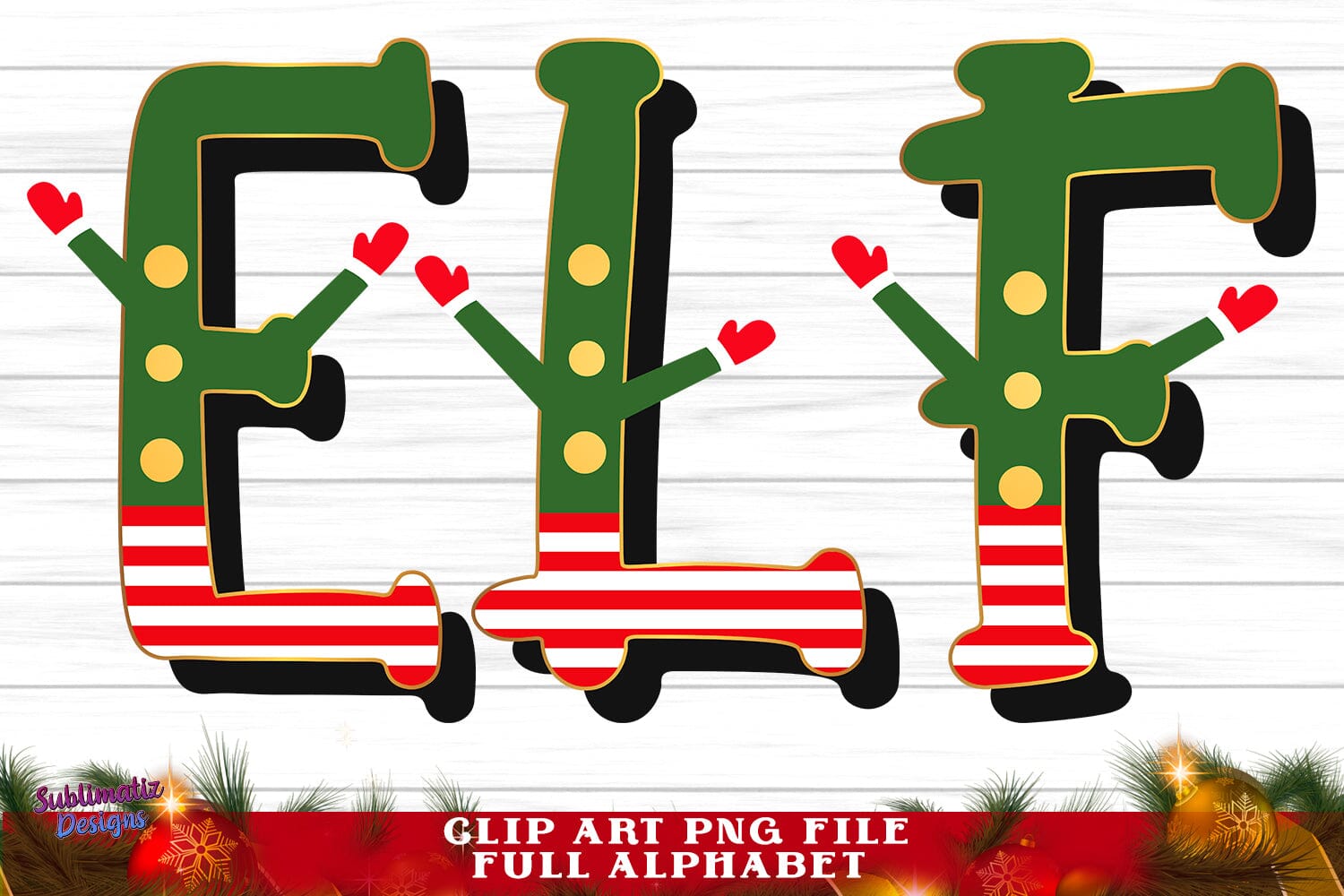 Christmas ELf Tumbler WrapChristmas Sublimation Alphabet