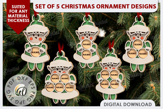 Elf Christmas Ornaments Laser Cut. Family Ornaments SVG SVG Evgenyia Guschina 