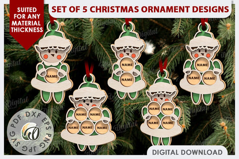 Elf Christmas Ornaments Laser Cut. Family Ornaments SVG SVG Evgenyia Guschina 