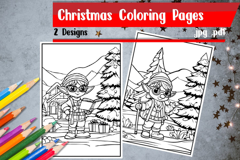 Elf Coloring Pages|Christmas Coloring Pages SVG zafrans studio 