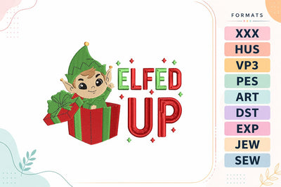 Elfed Up Elf in Gift Box Christmas Embroidery Design Embroidery/Applique DESIGNS sg embroidery 