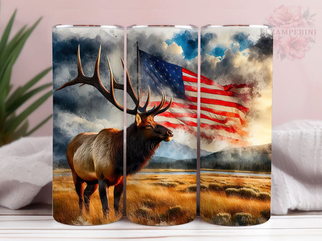 Elk American Flag 20oz Tumbler Wrap PNG, Elk Hunting Tumber Png, Straight & Tapered Tumbler Wrap, Instant Digital Download Sublimation Li Zamperini 