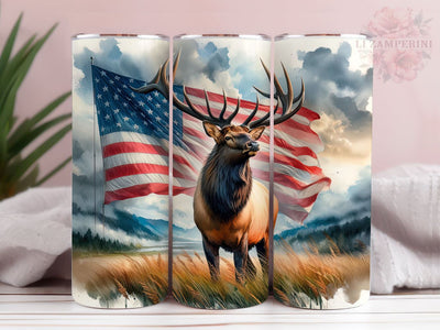 Elk American Flag 20oz Tumbler Wrap PNG, Elk Hunting Tumber Png, Straight & Tapered Tumbler Wrap, Instant Digital Download Sublimation Li Zamperini 