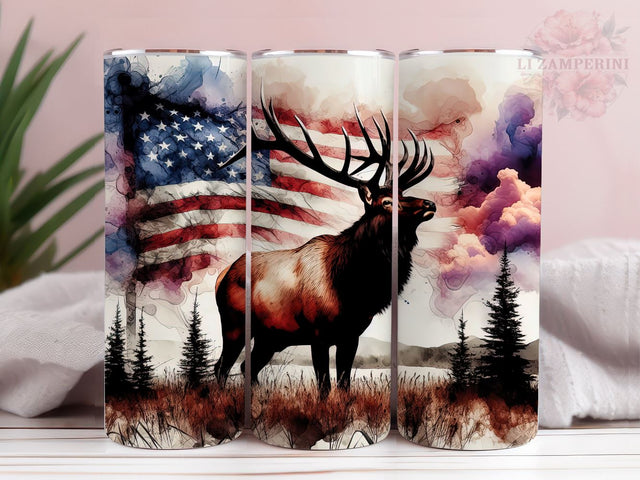 Elk American Flag 20oz Tumbler Wrap PNG, Elk Hunting Tumber Png, Straight & Tapered Tumbler Wrap, Instant Digital Download Sublimation Li Zamperini 