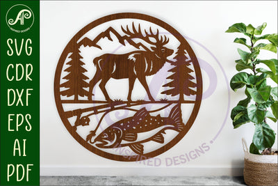 Elk and Trout, Hunting and fishing wall sign, SVG file. SVG APInspireddesigns 