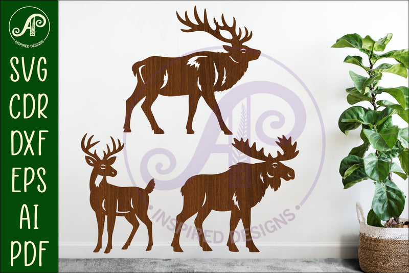 Elk, Buck and Moose silhouette laser cut outs SVG files SVG APInspireddesigns 