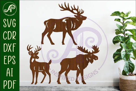 Elk, Buck and Moose silhouette laser cut outs SVG files SVG APInspireddesigns 