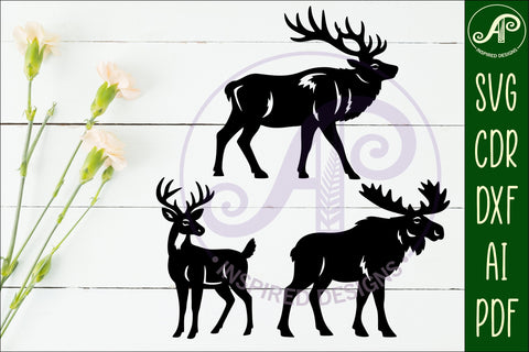 Elk, Buck and Moose silhouette laser cut outs SVG files SVG APInspireddesigns 