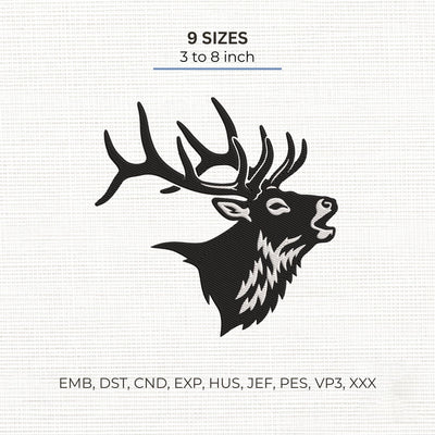 Elk Head Embroidery Design – Bull Elk Antlers Wildlife Hunting Silhouette Machine Embroidery File Embroidery/Applique DESIGNS PatternFeed8 