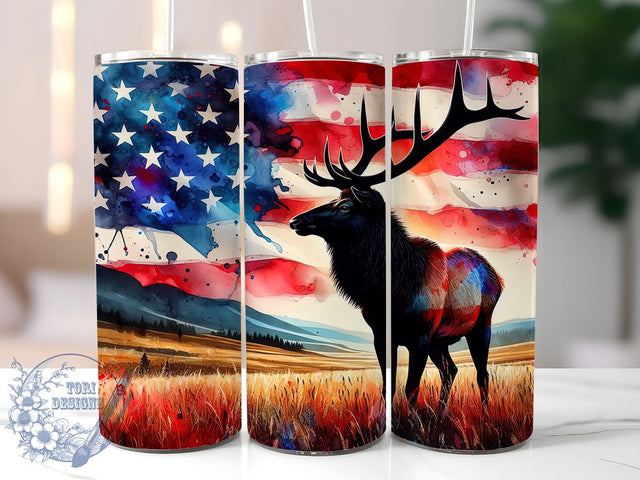 Elk Hunting 20oz Skinny Tumbler, Deer American Flag Tumbler Png, Straight & Tapered Tumbler Wrap, Instant Digital Download Sublimation ToriDesigns 