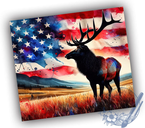 Elk Hunting 20oz Skinny Tumbler, Deer American Flag Tumbler Png, Straight & Tapered Tumbler Wrap, Instant Digital Download Sublimation ToriDesigns 
