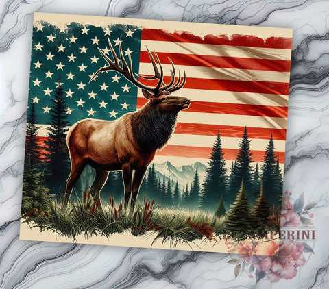 Elk Hunting 20oz Tumbler Wrap PNG, Deer American Flag Tumbler Png, Straight & Tapered Tumbler Wrap, Instant Digital Download Sublimation Li Zamperini 