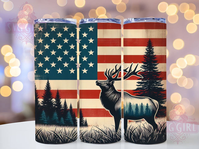 Elk Hunting 20oz Tumbler Wrap Sublimation Design, Straight Tapered Tumbler Wrap, Deer American Flag Tumbler Png, Instant Digital Download Sublimation SvggirlplusArt 