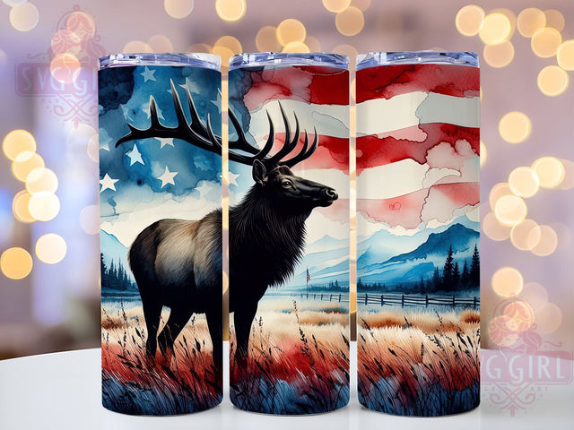 Elk Hunting 20oz Tumbler Wrap Sublimation Design, Straight Tapered Tumbler Wrap, Deer American Flag Tumbler Png, Instant Digital Download Sublimation SvggirlplusArt 
