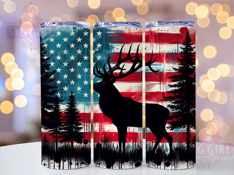 Elk Hunting, American Flag, Tumbler Wrap, 20oz Tumbler, Sublimation Design, Hunting Gift, Outdoor Decor Sublimation SvggirlplusArt 