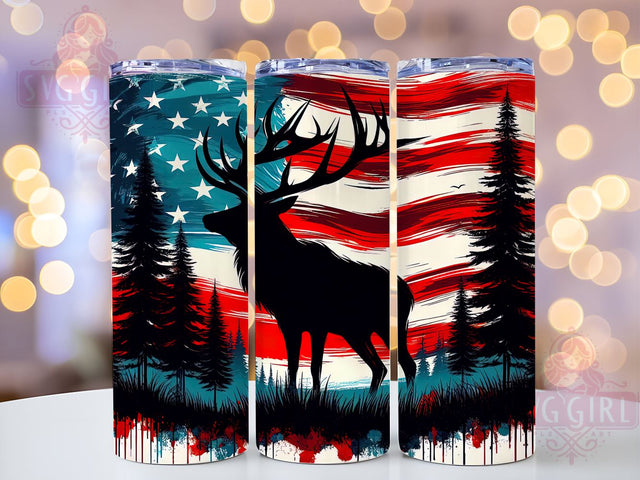 Elk Hunting, American Flag, Tumbler Wrap, 20oz Tumbler, Sublimation Design, Hunting Gift, Outdoor Decor Sublimation SvggirlplusArt 