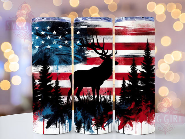 Elk Hunting, American Flag, Tumbler Wrap, 20oz Tumbler, Sublimation Design, Hunting Gift, Outdoor Decor Sublimation SvggirlplusArt 