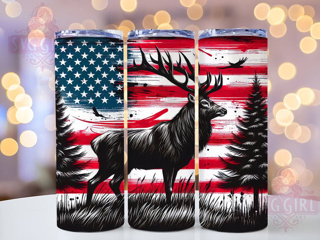 Elk Hunting, American Flag, Tumbler Wrap, 20oz Tumbler, Sublimation Design, Hunting Gift, Outdoor Decor Sublimation SvggirlplusArt 