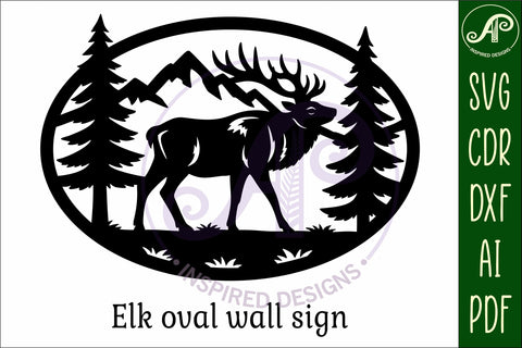 Elk mountain scene Oval wall sign laser cut file SVG APInspireddesigns 