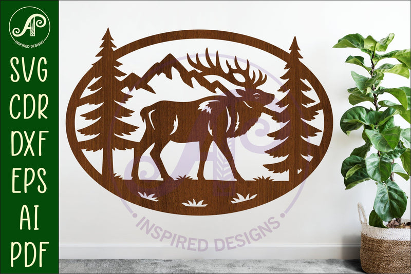 Elk mountain scene Oval wall sign laser cut file SVG APInspireddesigns 
