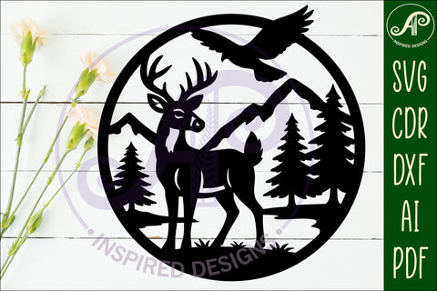 Elk mountain scene wall sign svg laser cut file SVG APInspireddesigns 