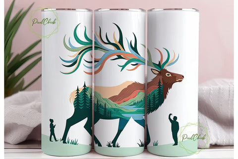 Elk Nature Landscape 20oz Tumbler Wrap Sublimation PixelChick 