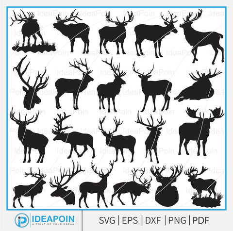 Elk Svg Deer Svg, Elk Silhouette SVG, Elk Silhouette Pack, Deer Svg, Elk Antlers Hunting Svg, Elk Clipart, Elk Antler Scene SVG0 SVG Dinvect 