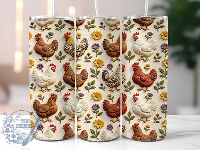 Embossed Chicken Floral 20oz Tumbler Wrap, Chicken Motif, Floral Theme, Embossed Effect, Farmhouse Style, Rustic Charm, Skinny Tumbler, Sublimation PNG Sublimation ToriDesigns 