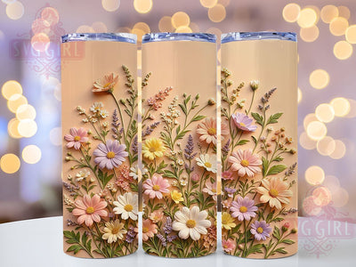 Embossed Pastel Flowers 20oz Tumbler, Floral Motif, Embossed Design, Pastel Theme, Whimsical Accent, Elegant Charm, Sublimation Wrap, 20oz Tumbler Sublimation SvggirlplusArt 