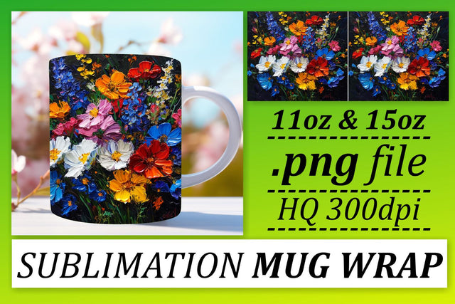 Embrace the Beauty of Oil Painted Flowers on Your Sublimation Mug Wrap - 11oz & 15oz Sublimation afrosvg 