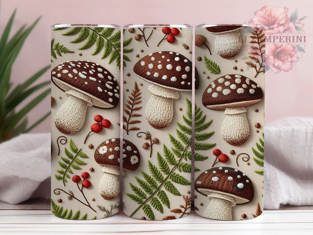 Embroidered Autumn Mushroom Tumbler Wrap, Autumn Forest Wrap, 20Oz Sublimation Design, Boho Embroidery Cup, Woodland Mushroom Drinkware, Rustic Fall Tumbler, Nature Inspired Wrap Sublimation Li Zamperini 