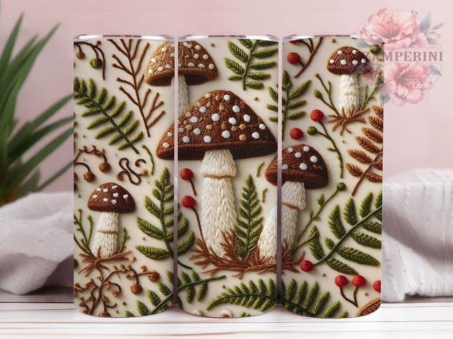 Embroidered Autumn Mushroom Tumbler Wrap, Autumn Forest Wrap, 20Oz Sublimation Design, Boho Embroidery Cup, Woodland Mushroom Drinkware, Rustic Fall Tumbler, Nature Inspired Wrap Sublimation Li Zamperini 