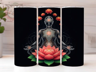Embroidered Boho Lotus Yoga Tumbler, Yoga Lotus Wrap, 20Oz Sublimation Design, Boho Yoga Drinkware, Spiritual Lotus Cup, Meditation Gift Idea, Elegant Lotus Tumbler Sublimation Lara' s Designs 