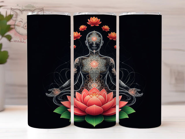 Embroidered Boho Lotus Yoga Tumbler, Yoga Lotus Wrap, 20Oz Sublimation Design, Boho Yoga Drinkware, Spiritual Lotus Cup, Meditation Gift Idea, Elegant Lotus Tumbler Sublimation Lara' s Designs 